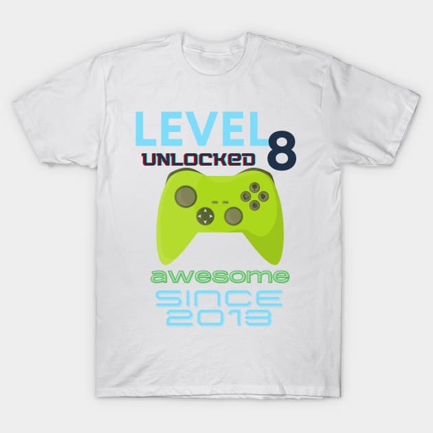 Level 8 Unlocked Awesome 2013 Video Gamer T-Shirt by Fabled Rags 